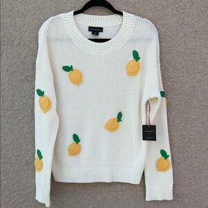 Cynthia Rowley Cream Knit Sweater with Yellow Lemon Appliqués